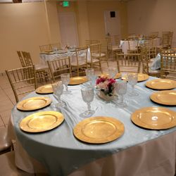 The Place Banquet Hall - Table set up, I brought the centerpieces with a splash of color.