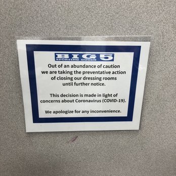 Big 5 Sporting Goods - Dressing rooms temporarily closed - Sporting Goods Near Me - Burbank, California Big 5 Sporting Goods - Dressing rooms temporarily closed - Sporting Goods Near Me - Burbank, California