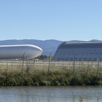 Moffett Bay Trail - Exterior: unmarked dirigible mooring in super-secret Moffett Field/Lockheed-Martin/Google complex - Hiking Near Me - Sunnyvale, California Moffett Bay Trail - Exterior: unmarked dirigible mooring in super-secret Moffett Field/Lockheed-Martin/Google complex - Hiking Near Me - Sunnyvale, California