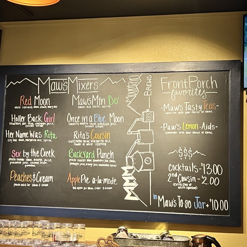 Maws Mountain Moonshine - a menu on a blackboard - Distilleries Near Me - Mt Dora, Florida Maws Mountain Moonshine - a menu on a blackboard - Distilleries Near Me - Mt Dora, Florida