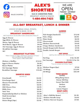 Menu photo 2 Alex’s Shorties Ridley Park, PA Menu photo 2 Alex’s Shorties Ridley Park, PA