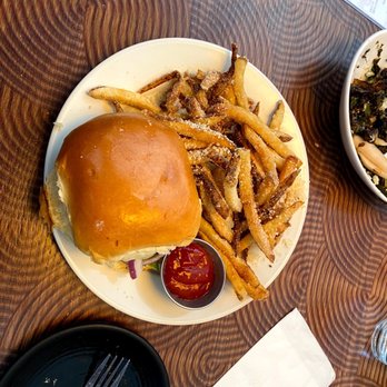 Denizens Brewing - Burger with Parmesan fries with truffle oil - Breweries Near Me - Riverdale Park, Maryland
