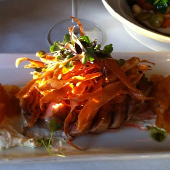 20 Brix - sliced duck breast with goat cheese, apricot, and parsnip chips. amazing - New American Near Me - Milford, Ohio