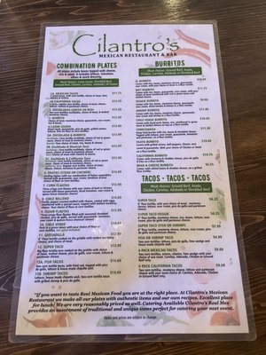 Menu photo 2 Cilantro's Mexican Restaurant Sacramento, CA Menu photo 2 Cilantro's Mexican Restaurant Sacramento, CA