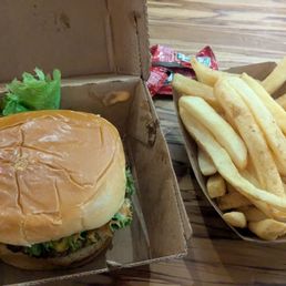 Double burger and fries Double burger and fries