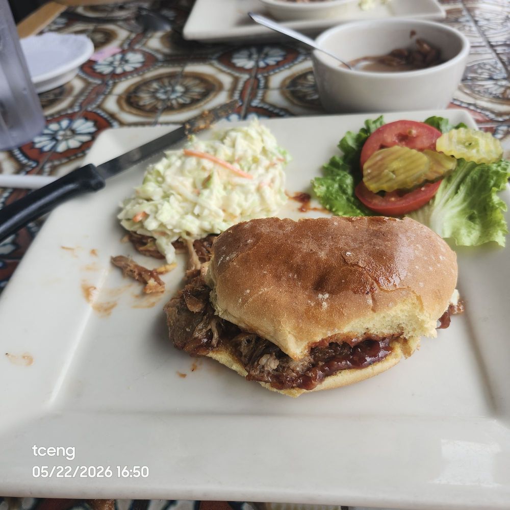 The Grill - 1/2 pulled ork sandwich, half order beans and 1/2 order cole slaw. - American Near Me - Lone Pine, California The Grill - 1/2 pulled ork sandwich, half order beans and 1/2 order cole slaw. - American Near Me - Lone Pine, California