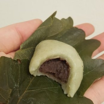 Fugetsu-Do - 1 of 2 seasonal herba mochi with red bean paste (this had a green exterior) - Candy Stores Near Me - Los Angeles, California Fugetsu-Do - 1 of 2 seasonal herba mochi with red bean paste (this had a green exterior) - Candy Stores Near Me - Los Angeles, California