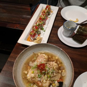 Tamari Bar - Front - that agedashi tofu that was kinda weird. Spicy sushi in the back was yaaaaas - Izakaya Near Me - Seattle, Washington