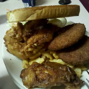 Sea J's Cafe - 3 piece fish & chips ($6.75) plus 2 crab cakes ($2.50 each) - Seafood Near Me - Port Townsend, Washington