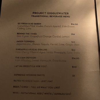 Project Gigglewater - Cocktail menu - Bars Near Me - Toronto, Ontario