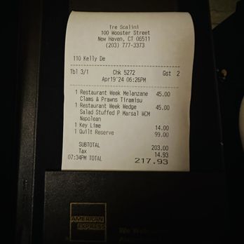 Tre Scalini Restaurant - Bill 4/19/2024 - Italian Near Me - New Haven, Connecticut Tre Scalini Restaurant - Bill 4/19/2024 - Italian Near Me - New Haven, Connecticut