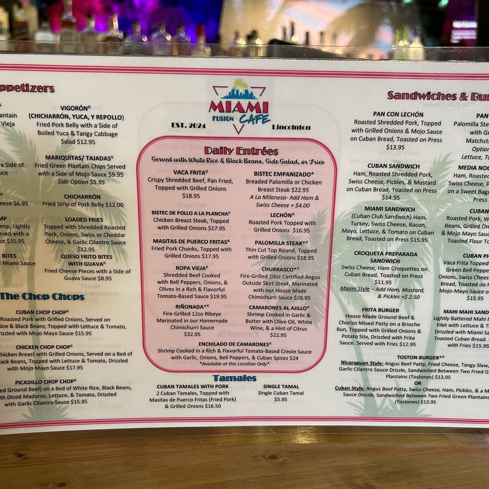 Miami Fusion Cafe - Menu (side 1) - Cuban Near Me - Lincolnton, North Carolina Miami Fusion Cafe - Menu (side 1) - Cuban Near Me - Lincolnton, North Carolina