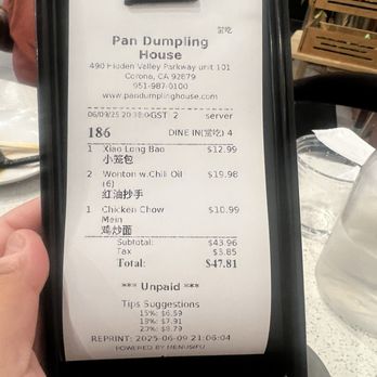 Pan Dumpling House - Got the receipt before the food lmao - Chinese Near Me - Corona, California Pan Dumpling House - Got the receipt before the food lmao - Chinese Near Me - Corona, California