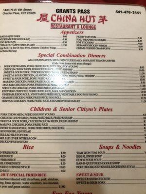 Menu photo 1 China Hut Grants Pass, OR