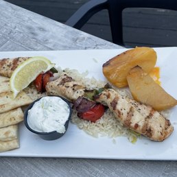 Chicken souvlaki meal
