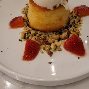 et al. - EVOO sponge cake with olive oil Gelato, mirin strawberries and basil leaf crumble - Breakfast & Brunch Near Me - Honolulu, Hawaii et al. - EVOO sponge cake with olive oil Gelato, mirin strawberries and basil leaf crumble - Breakfast & Brunch Near Me - Honolulu, Hawaii