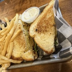 Cross Grain Brew House - Curry chicken salad sandwich with fries