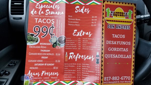 Menu photo 1 Taqueria San Andres Fort Worth, TX