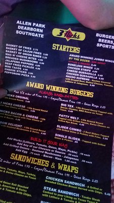 Menu photo 7 3 Nicks Taproom Southgate, MI