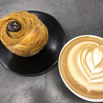 Little Bear Coffee - Turmeric Cruffin filled with Chocolate & a LB Latte - Coffee & Tea Near Me - Albuquerque, New Mexico