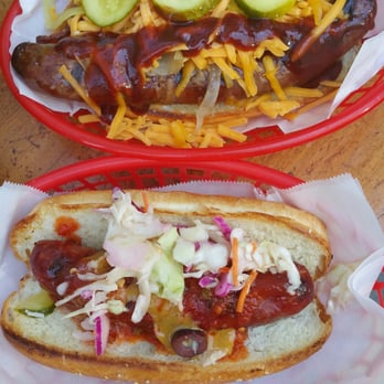 The Wurst - Green Bay Brat on top, Bad Dog on bottom. Bad Dog is much smaller and barely had any toppings. - Caterers Near Me The Wurst - Green Bay Brat on top, Bad Dog on bottom. Bad Dog is much smaller and barely had any toppings. - Caterers Near Me