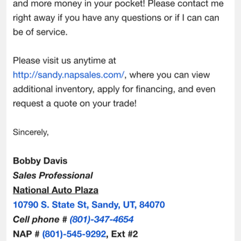National Auto Plaza - Bobby from National Auto Plaza as sender - Car Dealers Near Me - Sandy, Utah National Auto Plaza - Bobby from National Auto Plaza as sender - Car Dealers Near Me - Sandy, Utah