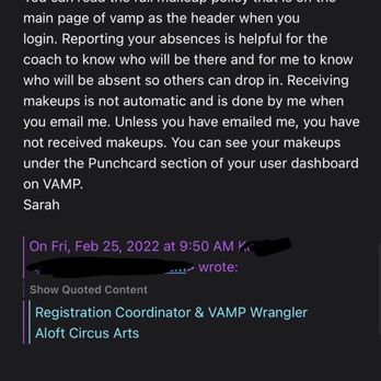 Aloft Circus Arts - Emails between myself and Aloft administrative staff, part 6 of 18. - Dance Schools Near Me - Chicago, Illinois Aloft Circus Arts - Emails between myself and Aloft administrative staff, part 6 of 18. - Dance Schools Near Me - Chicago, Illinois