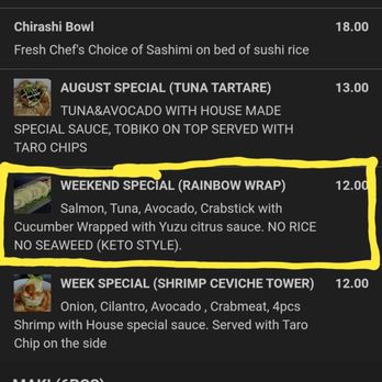 iSushi - I love iSUSHI but can't eat rice anymore! Thank you John! So happy to see a cucumber wrapped roll on the menu! - Sushi Bars Near Me - Renton, Washington iSushi - I love iSUSHI but can't eat rice anymore! Thank you John! So happy to see a cucumber wrapped roll on the menu! - Sushi Bars Near Me - Renton, Washington