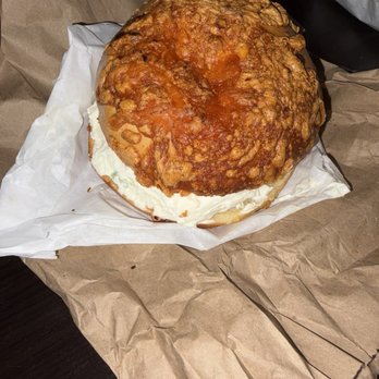 Baygulls Bakery - Cheddar bagel with chive cream cheese - Bagels Near Me - Tampa, Florida Baygulls Bakery - Cheddar bagel with chive cream cheese - Bagels Near Me - Tampa, Florida