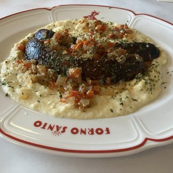Forno Santo - Sausage atop polenta w/ tangy garnish - Wine Bars Near Me - Tulsa, Oklahoma Forno Santo - Sausage atop polenta w/ tangy garnish - Wine Bars Near Me - Tulsa, Oklahoma