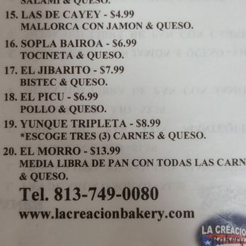 La Creacion Bakery - Menu - Bakeries Near Me - Tampa, Florida La Creacion Bakery - Menu - Bakeries Near Me - Tampa, Florida