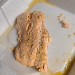 Brano's Italian Grill - This is supposed to be encrusted salmon but what I received looks and tastes like a steamed piece of fish. Very over done.