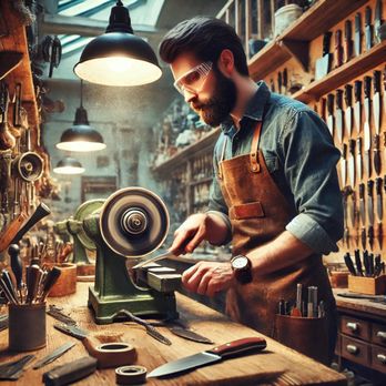 Miami's Knife Sharpening - A skilled knife maker sharpening a knife to perfection - Knife Sharpening Near Me Miami's Knife Sharpening - A skilled knife maker sharpening a knife to perfection - Knife Sharpening Near Me