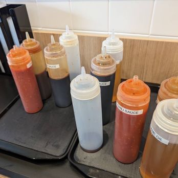 Bafang Dumpling - Sauce table near the entrance - Taiwanese Near Me - San Diego, California