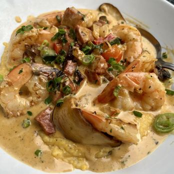 Blue Denim Restaurant - Shrimp and Grits - the shrimp is cooked perfectly and the whole dish has great flavor. - Cajun/Creole Near Me - Greensboro, North Carolina
