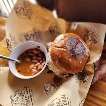 Buffalo Grill - Hochatown - Brisket sandwich with a side of yummy cowboy beans - American Near Me - Broken Bow, Oklahoma