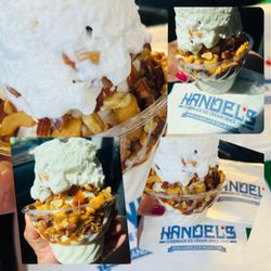 Handel's Homemade Ice Cream - Vanilla ice cream with caramel syrup, whipped cream and almonds.