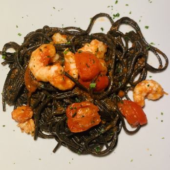 Osteria Mocenigo - Squid ink pasta with prawns - Italian Near Me - Venezia, VE Osteria Mocenigo - Squid ink pasta with prawns - Italian Near Me - Venezia, VE