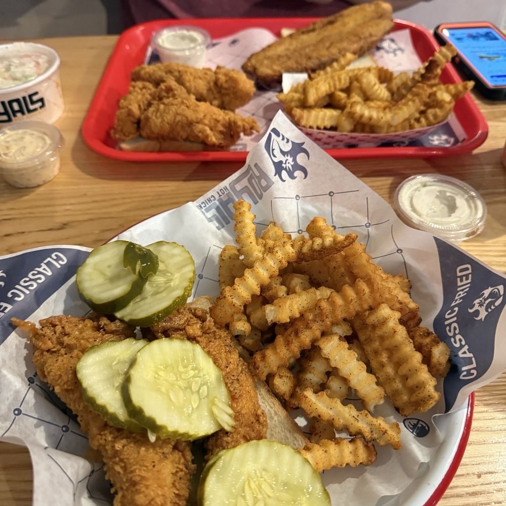 Royals Hot Chicken - Two 2 Tenders and Fries lemon pepper style and 2 Tenders, 1 Fish Platter - American Near Me - Louisville, Kentucky Royals Hot Chicken - Two 2 Tenders and Fries lemon pepper style and 2 Tenders, 1 Fish Platter - American Near Me - Louisville, Kentucky
