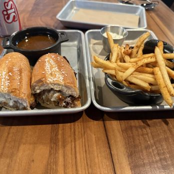Tapped Public House - Prime Rib Dip with fries! - American Near Me - Mukilteo, Washington Tapped Public House - Prime Rib Dip with fries! - American Near Me - Mukilteo, Washington