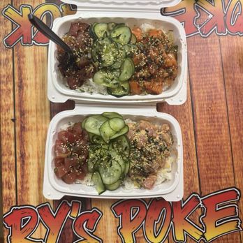 Ry's Poke Shack - Top: Lima style and Lao style with ahi and salmon Bottom: shoyu and spicy Hawaiian ahi - Hawaiian Near Me - Pasadena, California