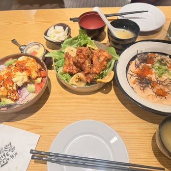 Tendon Kohaku - Katsu salmon, chicken karange, udon. - Japanese Near Me - Bellevue, Washington