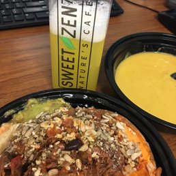 Yummy loaded sweet potato bowl, You know it's good when they top it off with the trilogy of hemp seeds, Chia seeds, and sunflower seeds.
