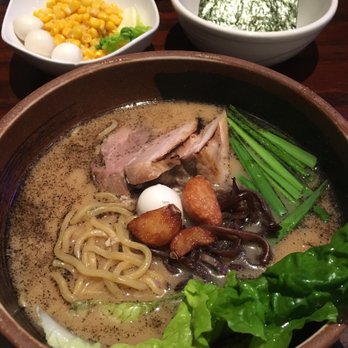 Ramen Dojo - Non-spicy garlic pork with extra quail eggs, corn, and seaweed. - Ramen Near Me - San Mateo, California Ramen Dojo - Non-spicy garlic pork with extra quail eggs, corn, and seaweed. - Ramen Near Me - San Mateo, California