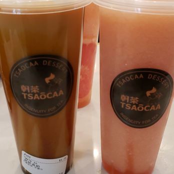 TSAôCAA - Caramel Milk Black tea with Brown Sugar & Grapefruit Green Tea - Bubble Tea Near Me - Chicago, Illinois