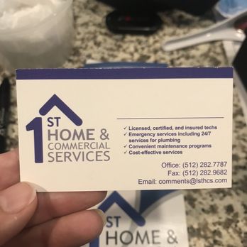 1st Home & Commercial Services - Their business card - Plumbing Near Me - Austin, Texas