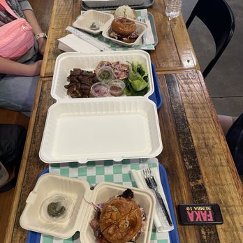 Jarbecue - Pork Belly Ssam Plate Beef Belly Ssam Plate Smoked Brisket Sandwich with kimchi slaw - Korean Near Me - Santa Ana, California