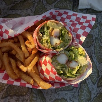 Meschutt Beach Hut - Chicken Caesar Wrap & Fries - American Near Me - Hampton Bays, New York Meschutt Beach Hut - Chicken Caesar Wrap & Fries - American Near Me - Hampton Bays, New York