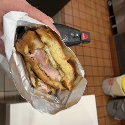 Chicken sandwich was raw.