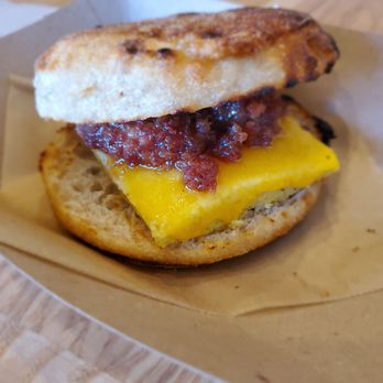 Perenn - Midtown - The breakfast sandwich with bacon jam on an english muffin - Bakeries Near Me - Reno, Nevada